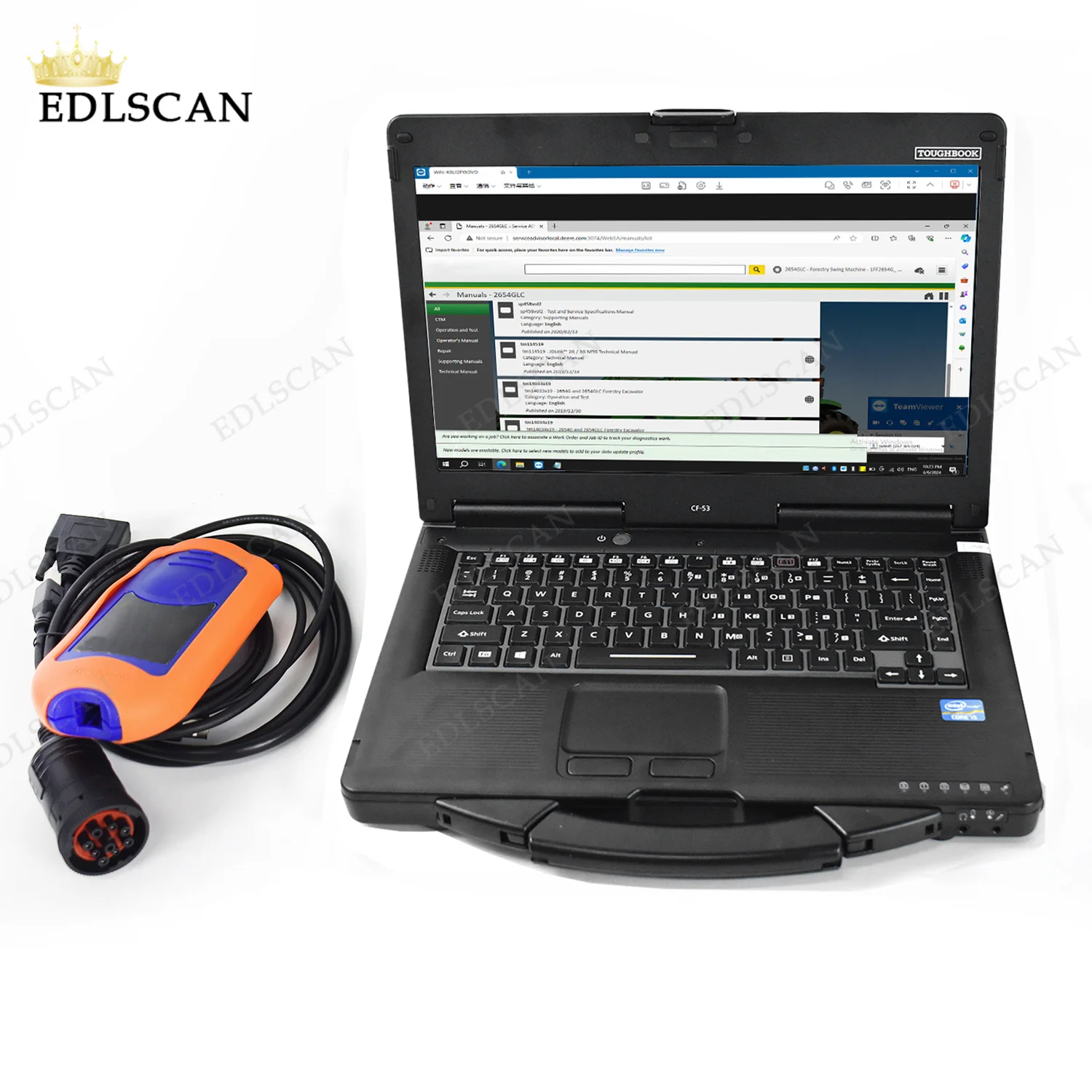 

For JD EDL V2 Data link interface Agriculture Tractor 5.3 ag Excavator cable Interface CF53 laptop toughtbook Diagnostic Tool