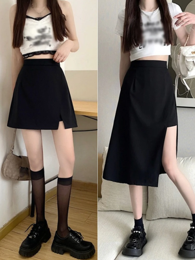 

Асимметричная черная юбка с высокой талией для женщин, осенняя, больших размеров, утягивающая, скрывающая живот, короткая юбка-костюм