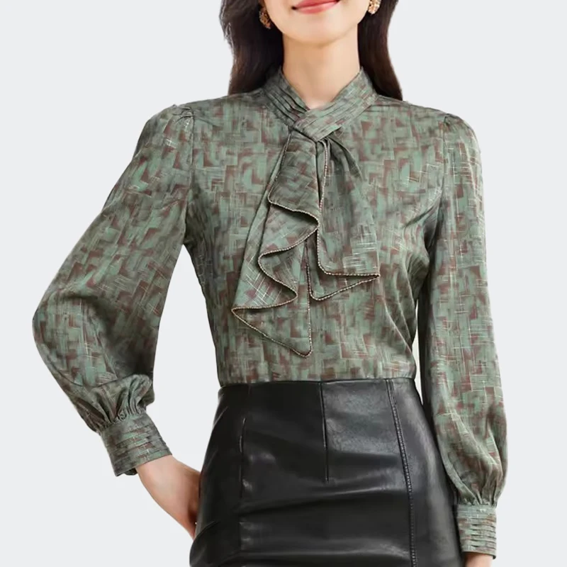 

Elenagt женские офисные рубашки с принтом, модный пуловер, шарф, пригородные блузки, женские топы, одежда высокого качества Femme