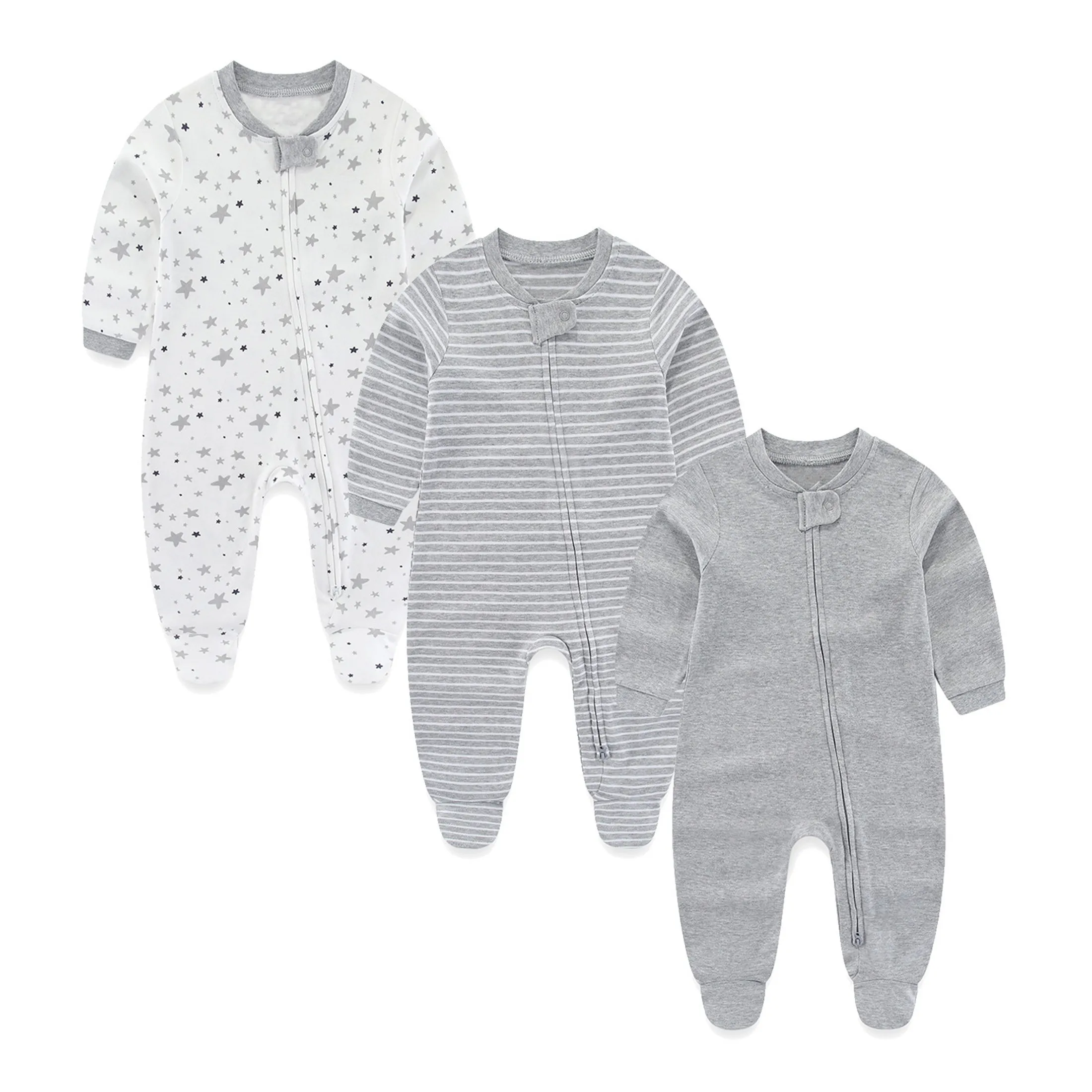 3 Pcs/lot Autumn Winter Solid Zipper Baby Boy Girl Rompers 100%Cotton Soft Newborn Clothes Baby Shower Gifts