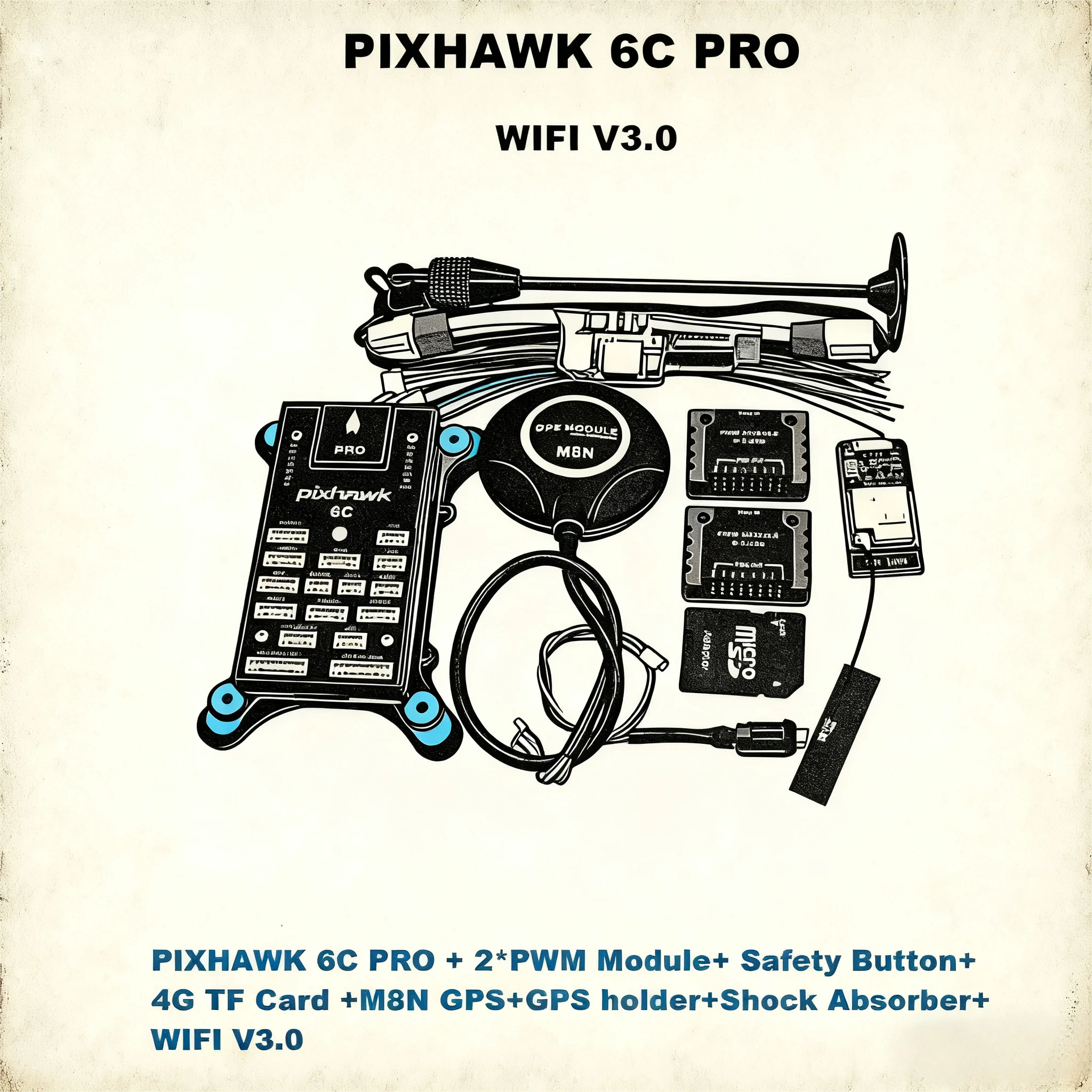 

AN PIXHAWK 6C PRO FMUV6C Ardupilot PX4 32 Bit Flight Controller Autopilot with 4G SD Safety Built-in Buzzer M8N GPS WIFI V3.0