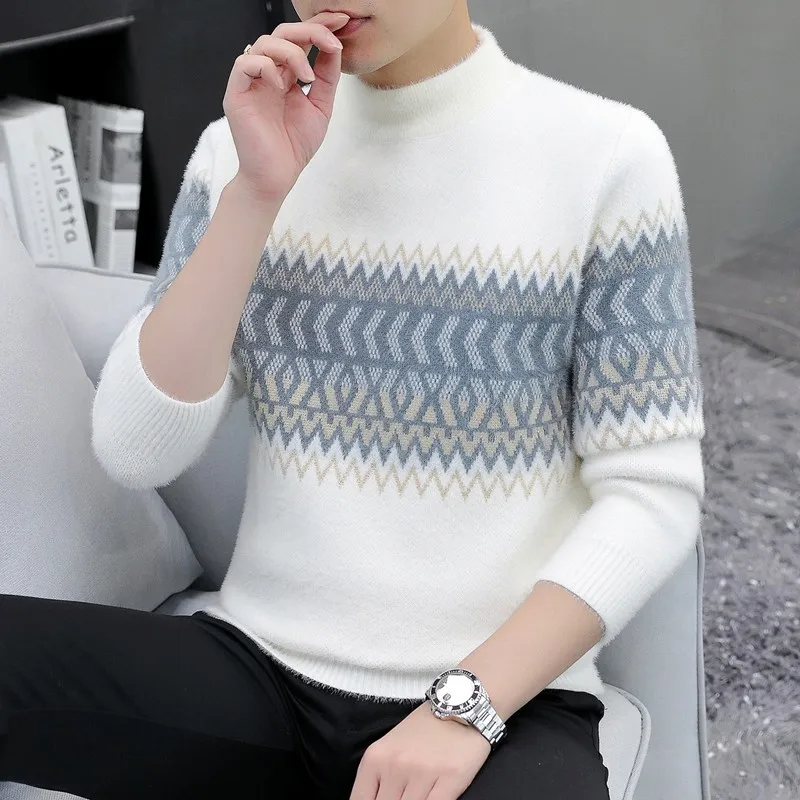 Korean Fashion Sweaters Men Autumn Solid Color Wool Sweaters Slim Fit Men Street Wear Mens Clothes Knitted Sweater Men Pullovers