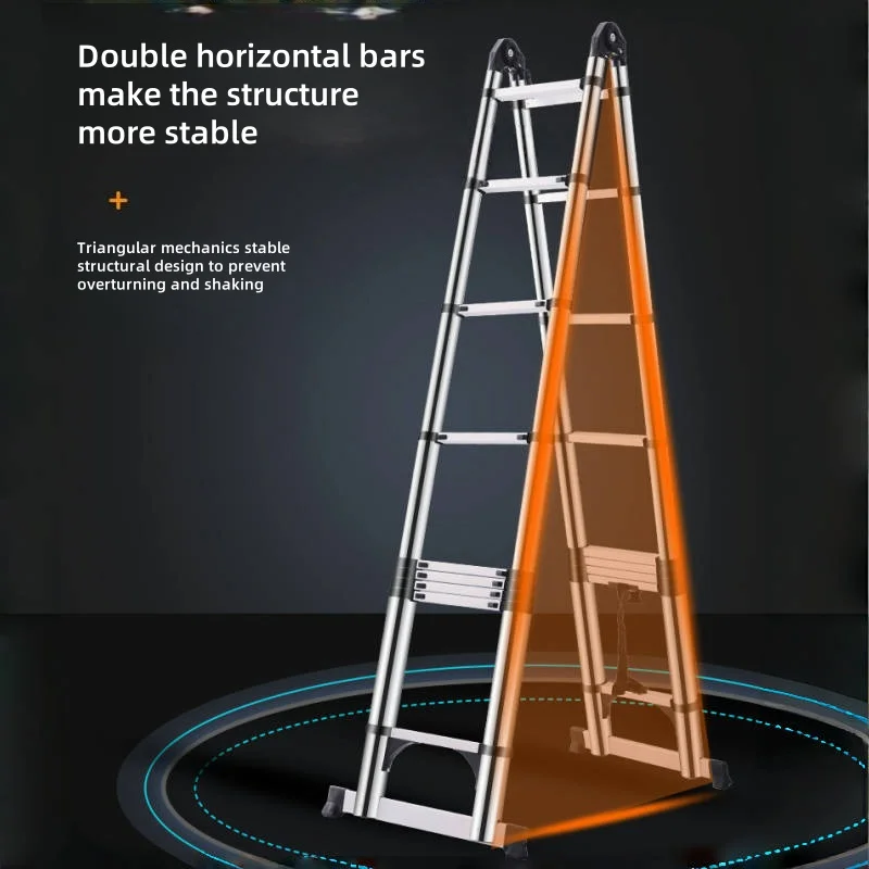 Stainless steel multifunctional telescopic ladder, folding zigzag ladder, straight ladder, high-altitude maintenance step ladder view 3