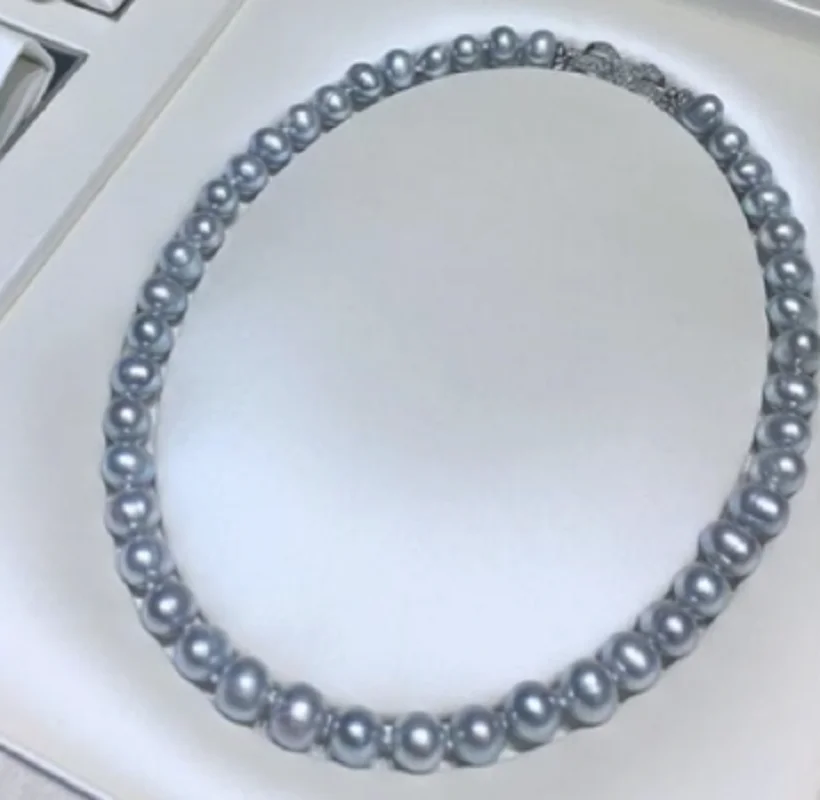 stunning AAA++ 8-9mm Japan Akoya gray pearl pendant Necklace 18 INCH 925S