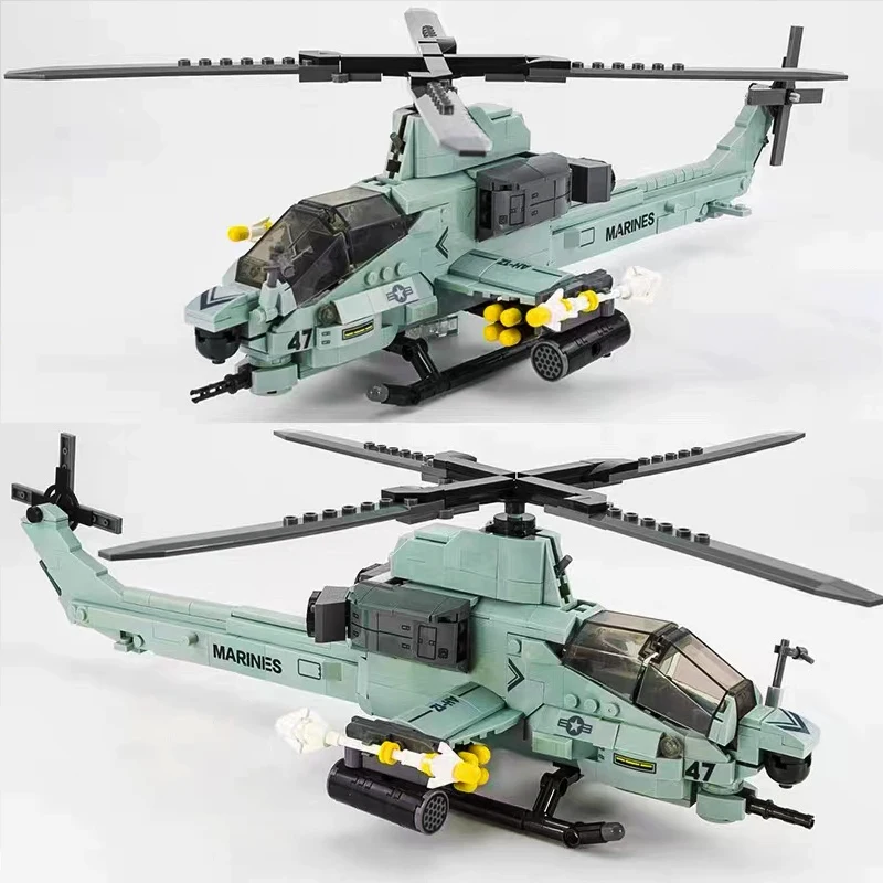 Military Airplane AH-1Z Viper Attack Helicopter Building Blocks Black Shark Helicopter WW2 Army Soldiers Weapon Model Bricks Toy