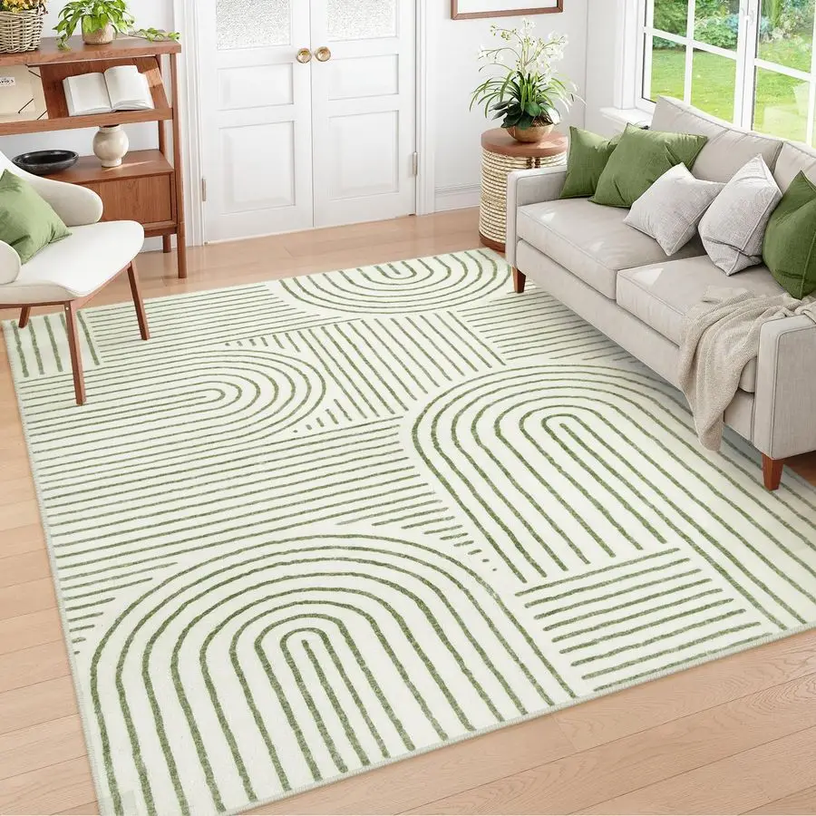 

Abstract Washable Area Rug 5x7, Soft Bedroom Rug UltraThin Non Slip Green Rugs for Living Room, Modern Accent Rug Large Carpet f