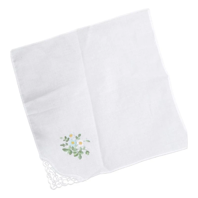 

652F 12pcs Vintage Hankie Woman Handkerchiefs Cotton Embroidery Flower Washable Hankies Chest Towel Pocket Handkerchiefs
