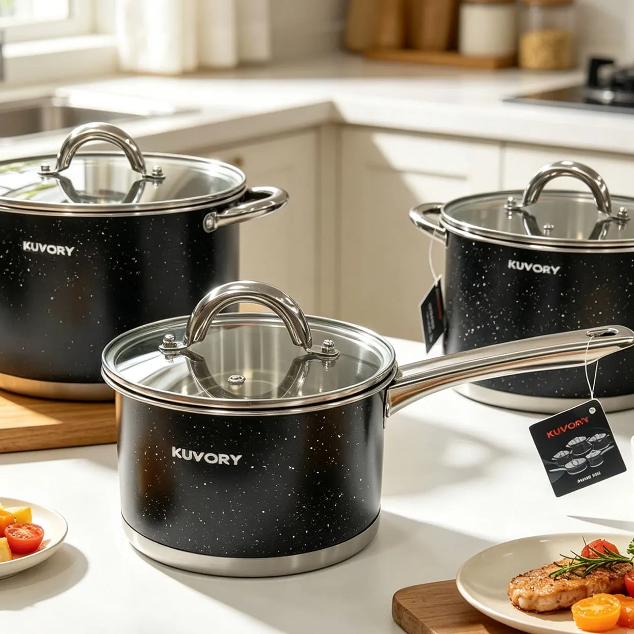 12PCS Stainless Steel Cookware Set Non Stick Cooking Pot Kitchen Pots and Pans Frying Pan With Lids Saucepan Pot Set