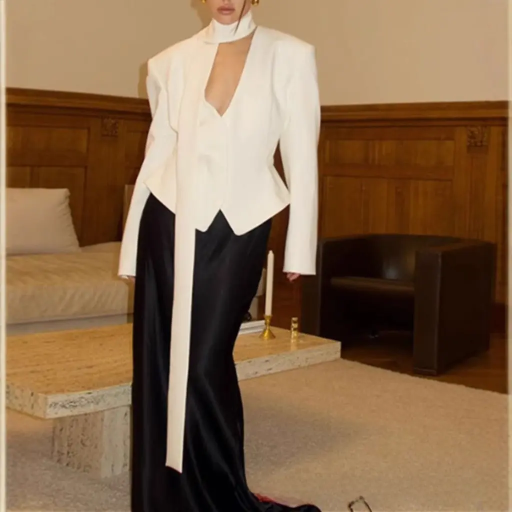 Uc&Za Women's Elegant Scarf Collar Slim Ribbon Small Suit Jacket European And American Style Fashion New Clothing