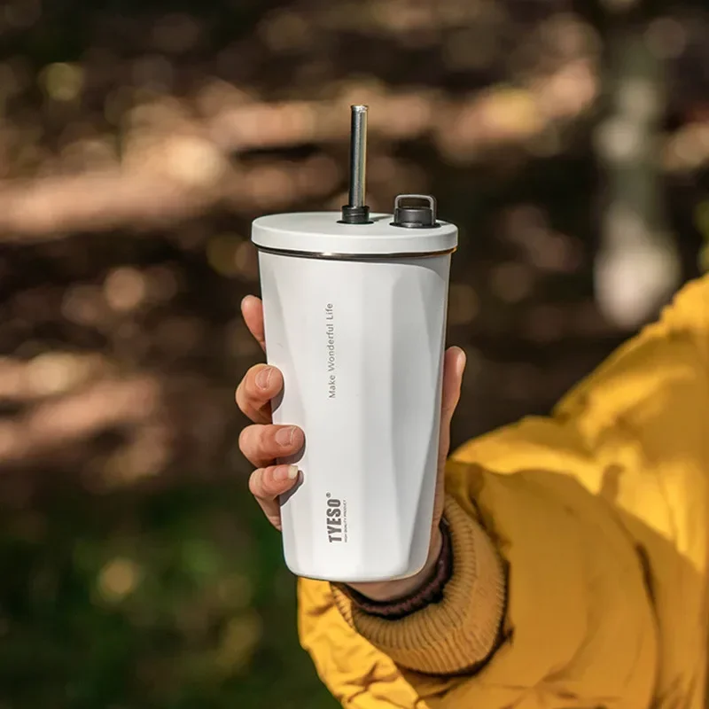 Flacon sous vide en acier inoxydable de 600ml, avec paille rétractable, anti-fuite, café, thé, boisson froide, Thermos de voiture, tasse, gobelet