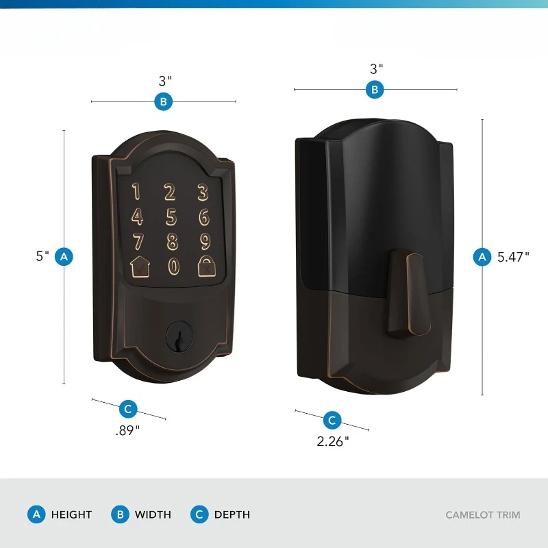 Encode Smart Wi-Fi Deadbolt with Camelot Trim in Aged Bronze，home.