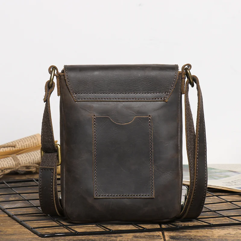 Bolso de hombro pequeño con cremallera para hombre, bandolera de cuero genuino, diseño de minorrilla, teléfono Simple, Retro, negro