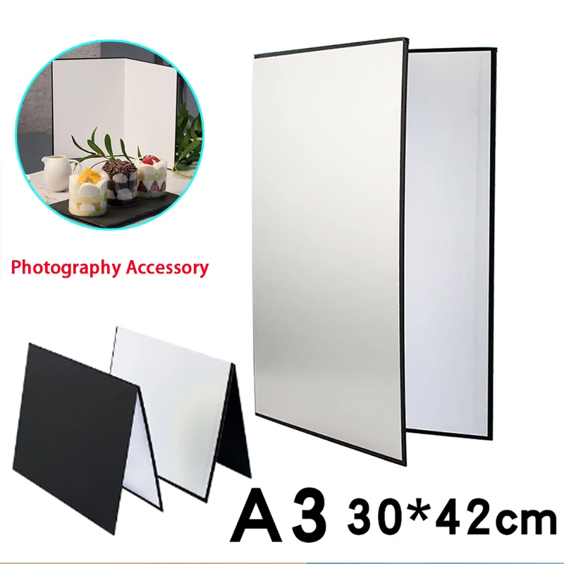 A3 Thickened Photography Cardboard Reflector Foldable Standing Shooting Still Life Supplement Light Black And White Edge Photo