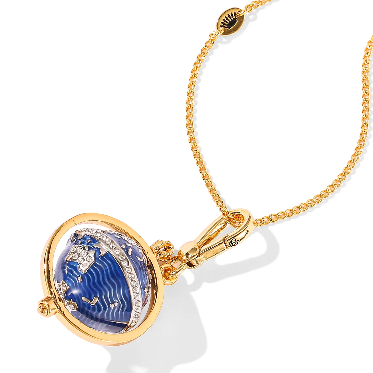 Enamel glaze movable blue globe pendant necklace fashion Joker Crown Planet Keychain gold-plated jewelry.