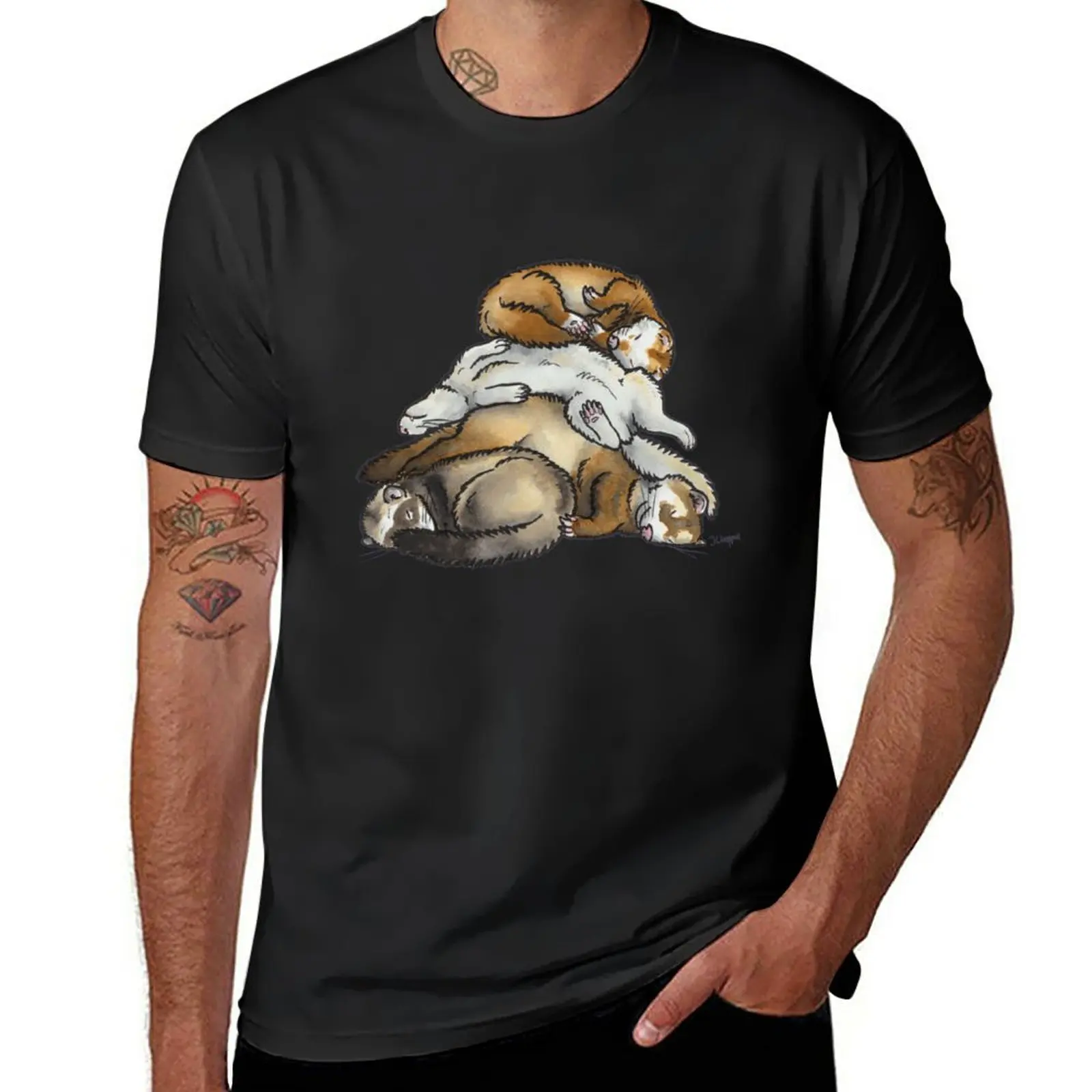 

Sleeping pile of pet ferrets T-Shirt tops tees black t shirts for men