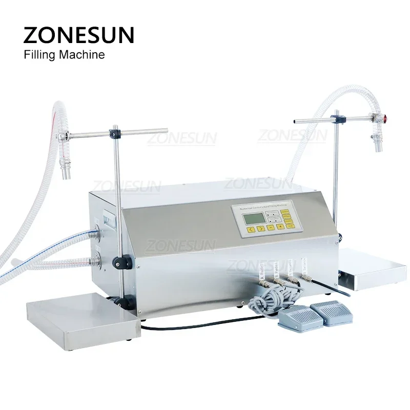 ZONESUN-bomba de engranajes de 2 cabezales, aceite esencial, Oliva, jugo de soja, vino, leche, bebidas, máquina de pesaje y llenado de botellas, ZS-GP262W