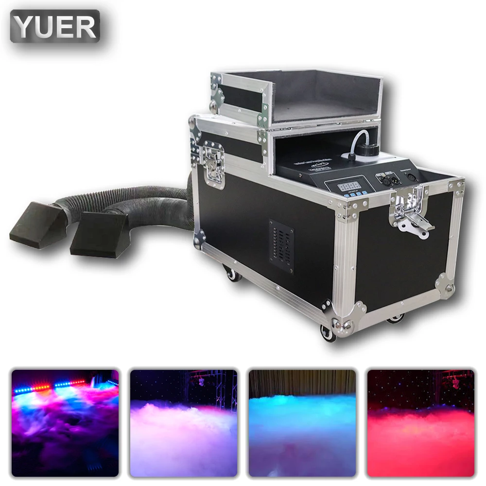 

New Mini 2000W Double Head Water Fog Machine Low Lying Dry Ice Effect Stage Equipment DMX With Remote Control Wedding Club DJ