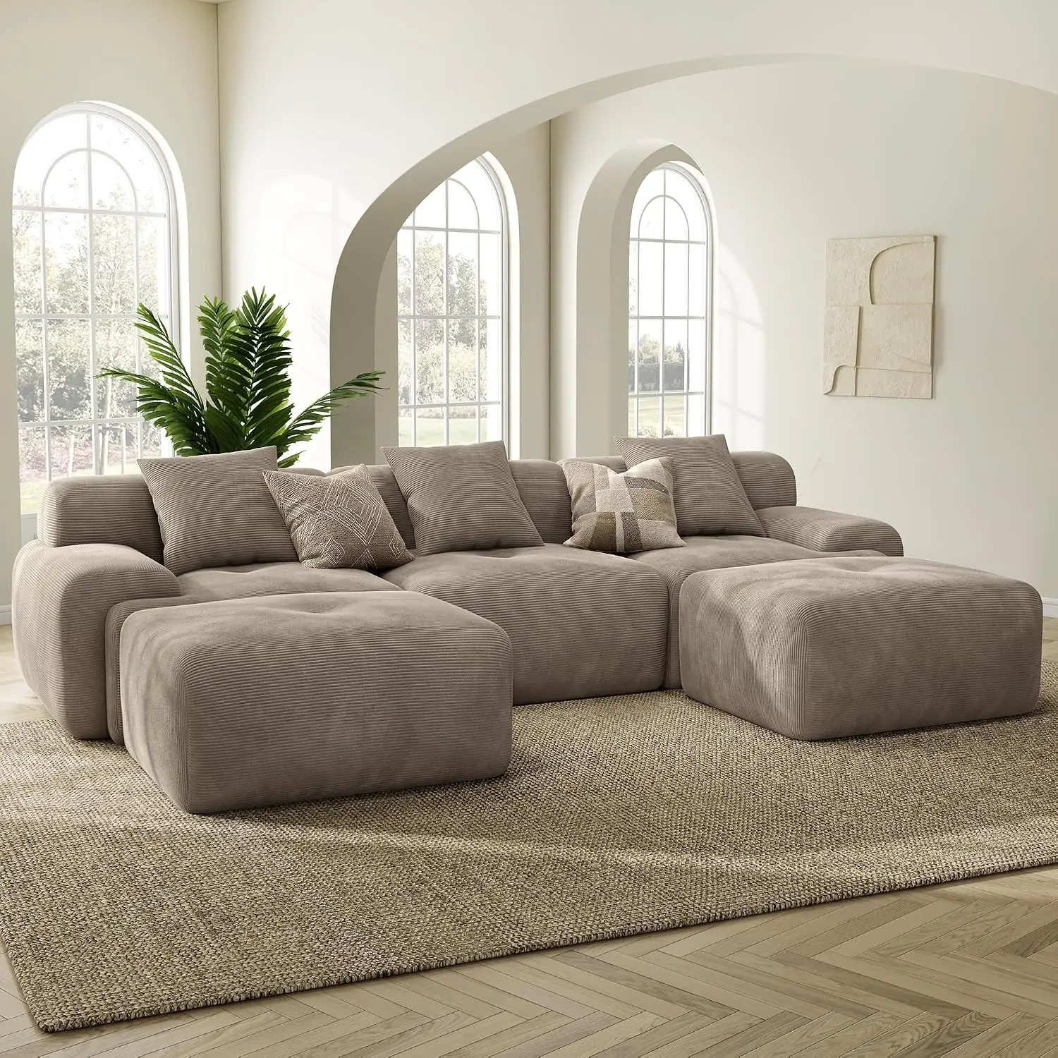 Tufted Modular Sectional Sofa, U-Shaped Corduroy Couch, 26.8