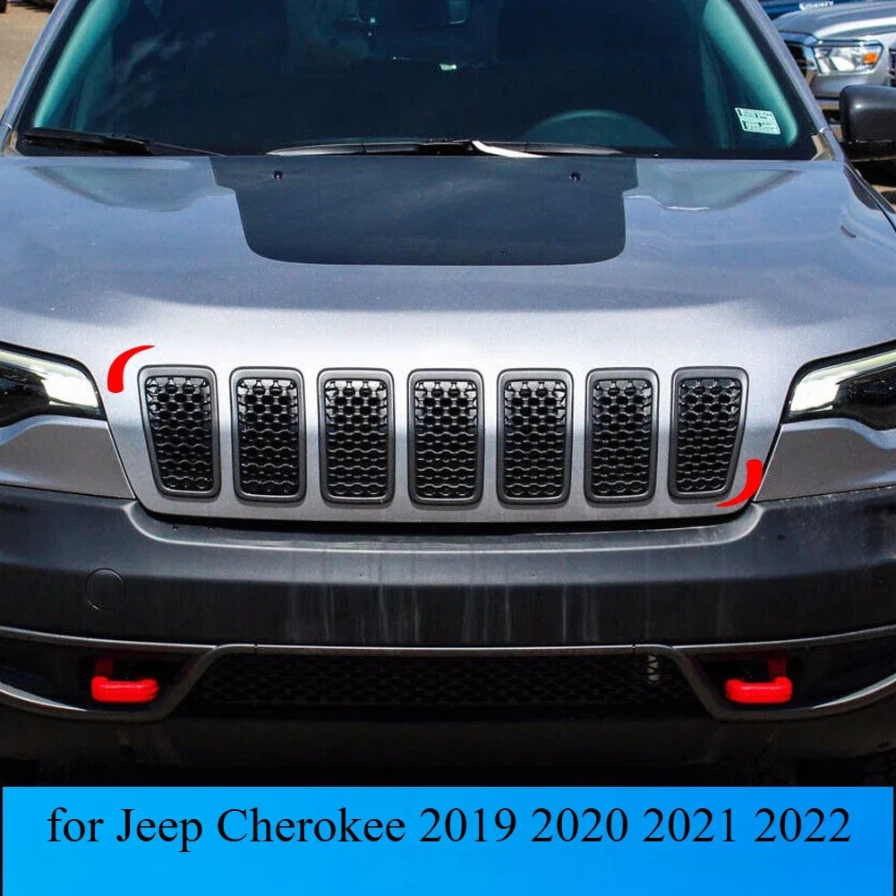 6AZ88DX8AB 6FM74SZ0AB 68323773AB 7Pcs Front Mesh Grille Insert Cover Trim Fit for Jeep Cherokee 2019 2020 2021 2022 Gloss Black