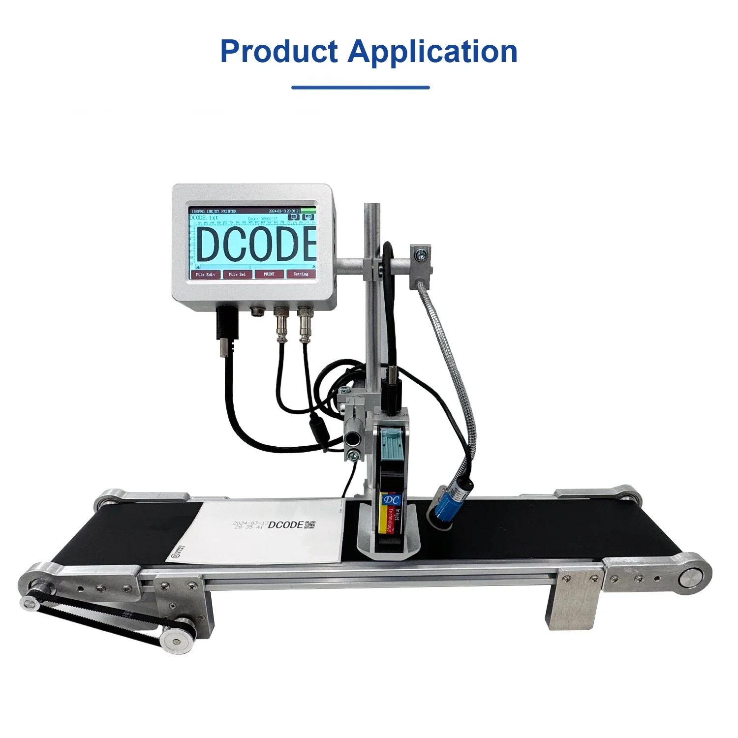 DCODE-MINI cinta transportadora de PVC de 60CM, impresora de código de fecha, velocidad ajustable, piezas de impresora de inyección de tinta de