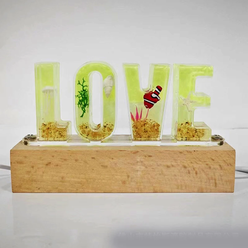 الحب المحيط الحيوانات العضوية الراتنج مصباح الفن الإبداعي ليلة ضوء الحرفية الرومانسية موضوع الديكور الجدول مصباح USB شحن