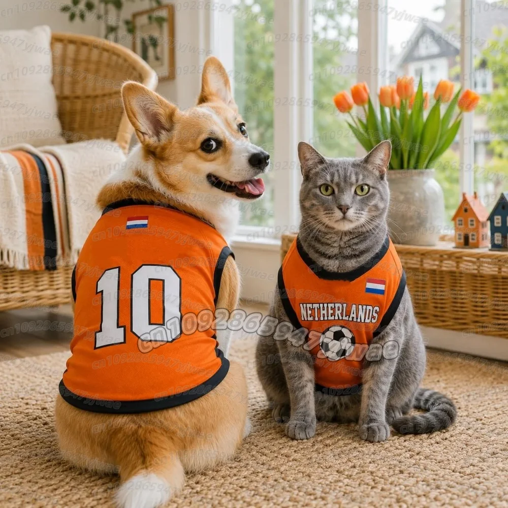 26 Summer Dog Clothes Netherlands FLAG print Basketball Clothes Puppy vest  Summer Pet Cat Shirts For  soccer fans  dog cat vest