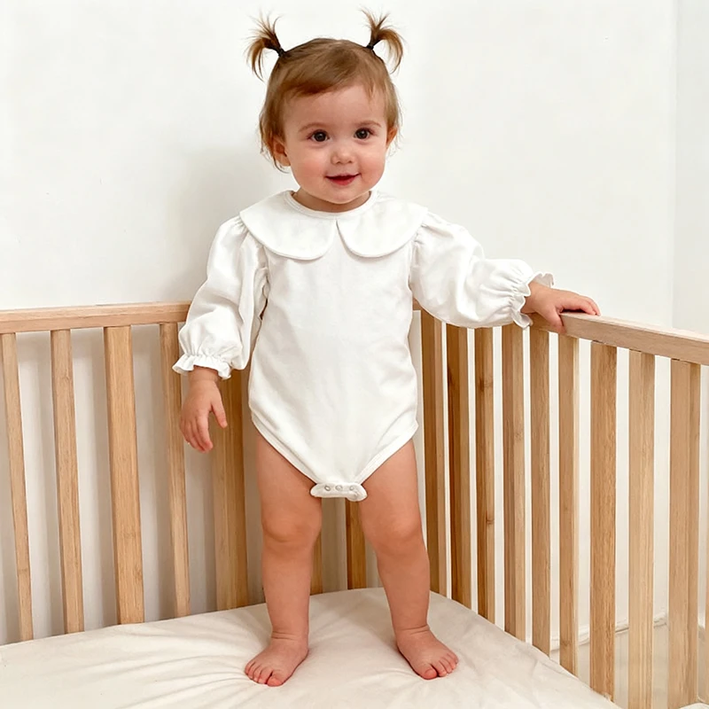 

New 0-24M Baby Girl Romper Baby Girl Romper Toddler Collar Clothing Spring Cotton White Infant Baby Girls Jumpsuit Boys Romper