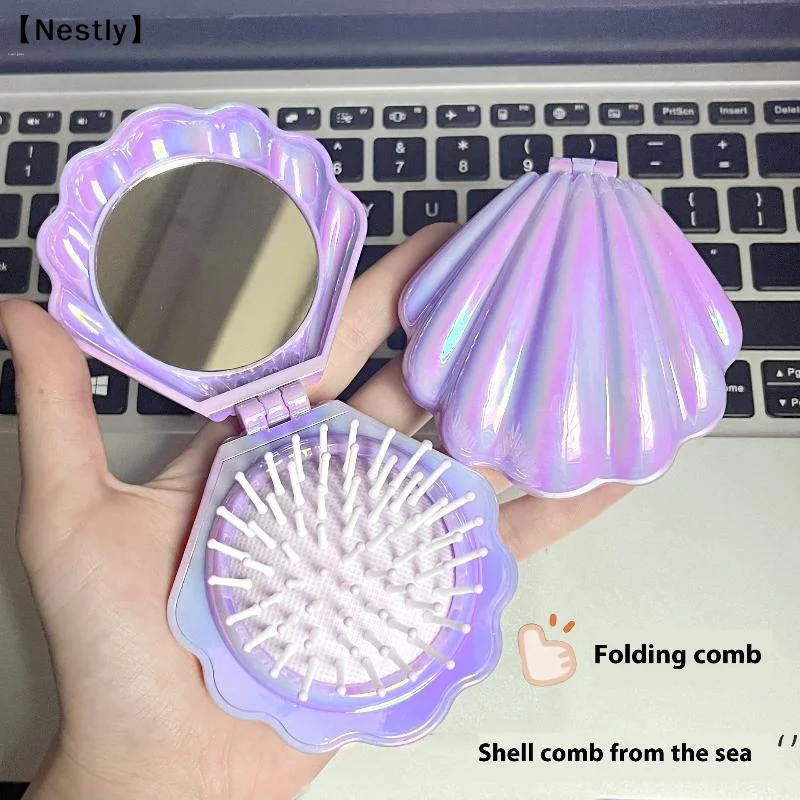 Shells Folding Comb Airbag Hair Brush With Mirror Anti-static Comb Multifunctional Practical Plastic Hair Brushes & Combs〔Nest〕