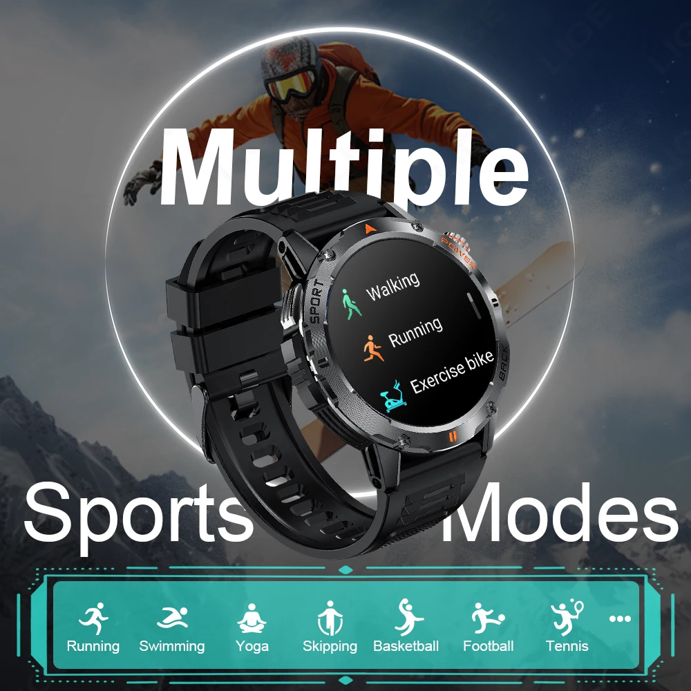 LIGE New Compass Outdoor Smart Watch Men Flashlight 400 mAh Large Battery Bluetooth Call Watches Health Sport Fitness Smartwatch image 5