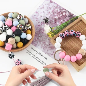 50pcs/lotシリコンビーズ9/12/15mm丸いビーズブレスレットを作るためのジュエリー作りdiyキーチェーンネックレスジュエリーアクセサリー 12ベストセールスシリコーンチャーム-2