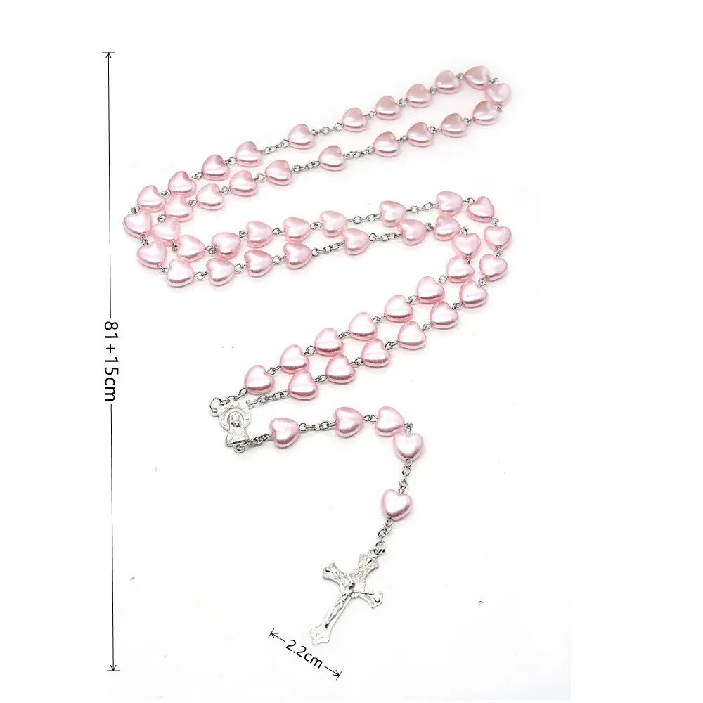 1pcs White Gold-plated Necklace Ladies Faith Cross Pink White Peach Heart Handmade Curved Needle Beads Combination Jewelry image 6