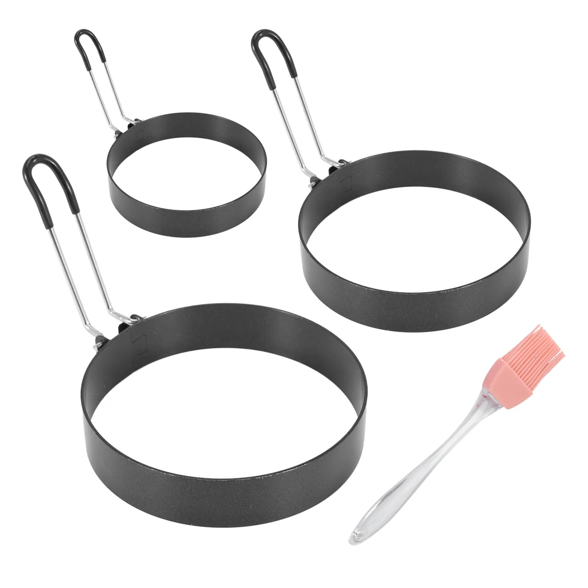 Non Stick Egg Rings,4 In&6 In&8 in Pancake Rings,Fried Egg Poacher Egg Cooking Mold with Oil Brush for Egg Omelet Muffin