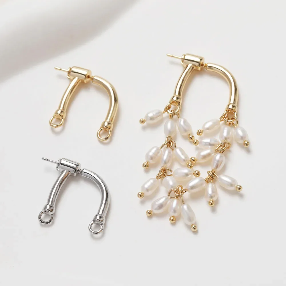 2Pcs Dainty Ear Studs Diy Earrings Charms for Jewelry Findings Components Hand Made Brass 14k Gold Plated  Accessories 21*23mm