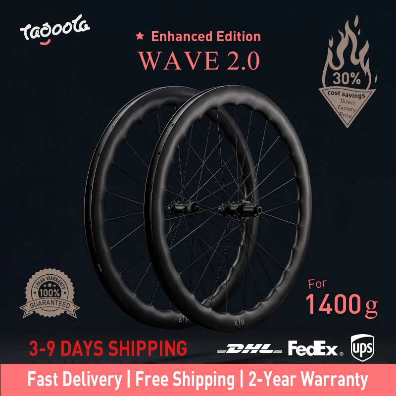 Tagoola Wave2.0 Carbon-Laufradsatz 50mm Tiefe 23mm Innenbreite Hochleistungs-Rennrad- und Gravelbike-Räder CN AERO416 Speichen 36T Ratchet Leichte Aero-Rennräder Tubeless Ready