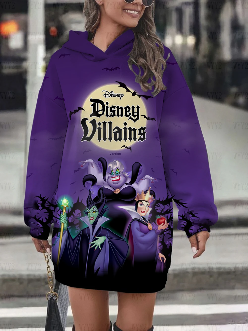 Winter New Hooded Sweater Dress Disney Series Sleeping Devil Women\'s Street Style Fashion Trend Warm Pullover Sweater Dress