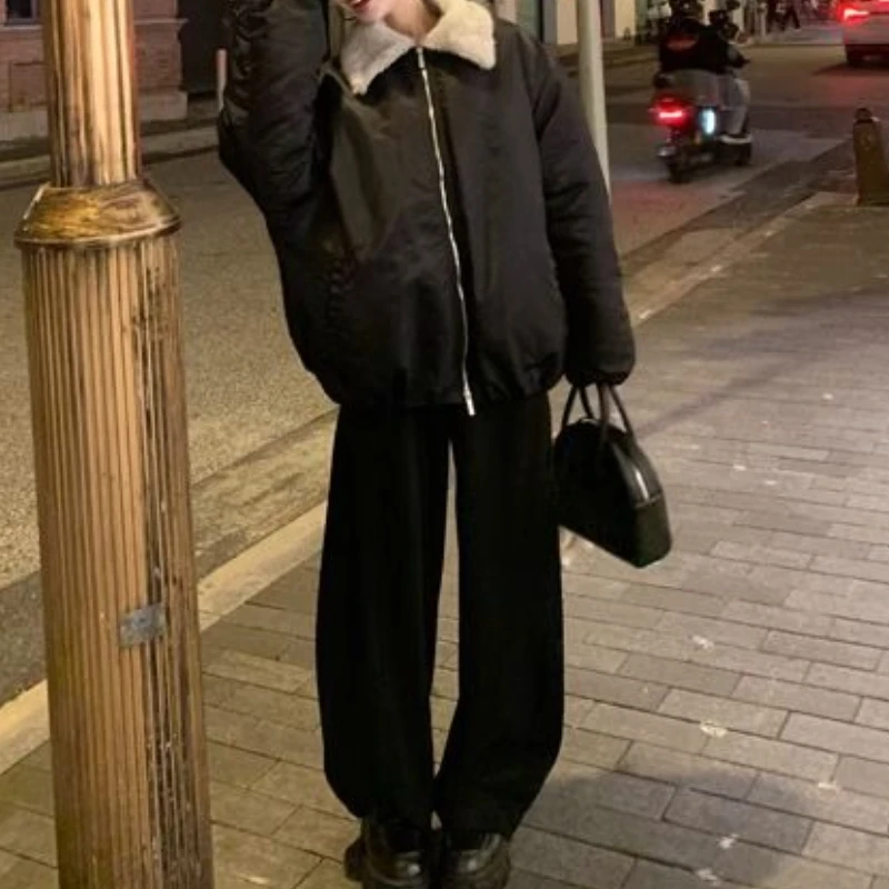 سترة مبطنة كلاسيكية كاجوال للطيار سترة مبطنة باللون الأسود للنساء سترة شتوية مبطنة