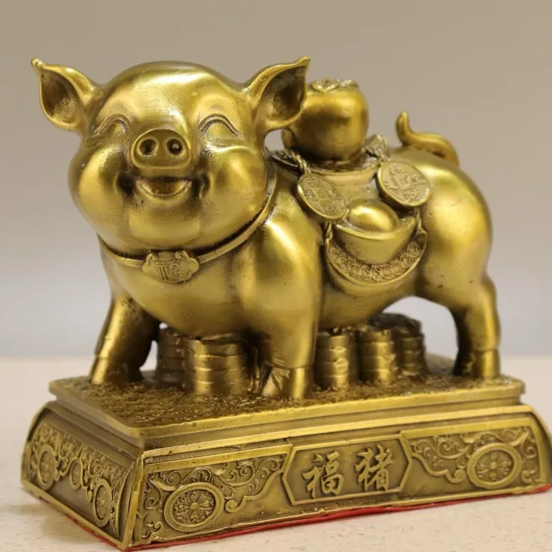 Feng Shui Lucky Golden Pig Sculpture Treasure Coin Ingot Detail Oriental Zodiac Wealth Attracting Desktop Display Craft