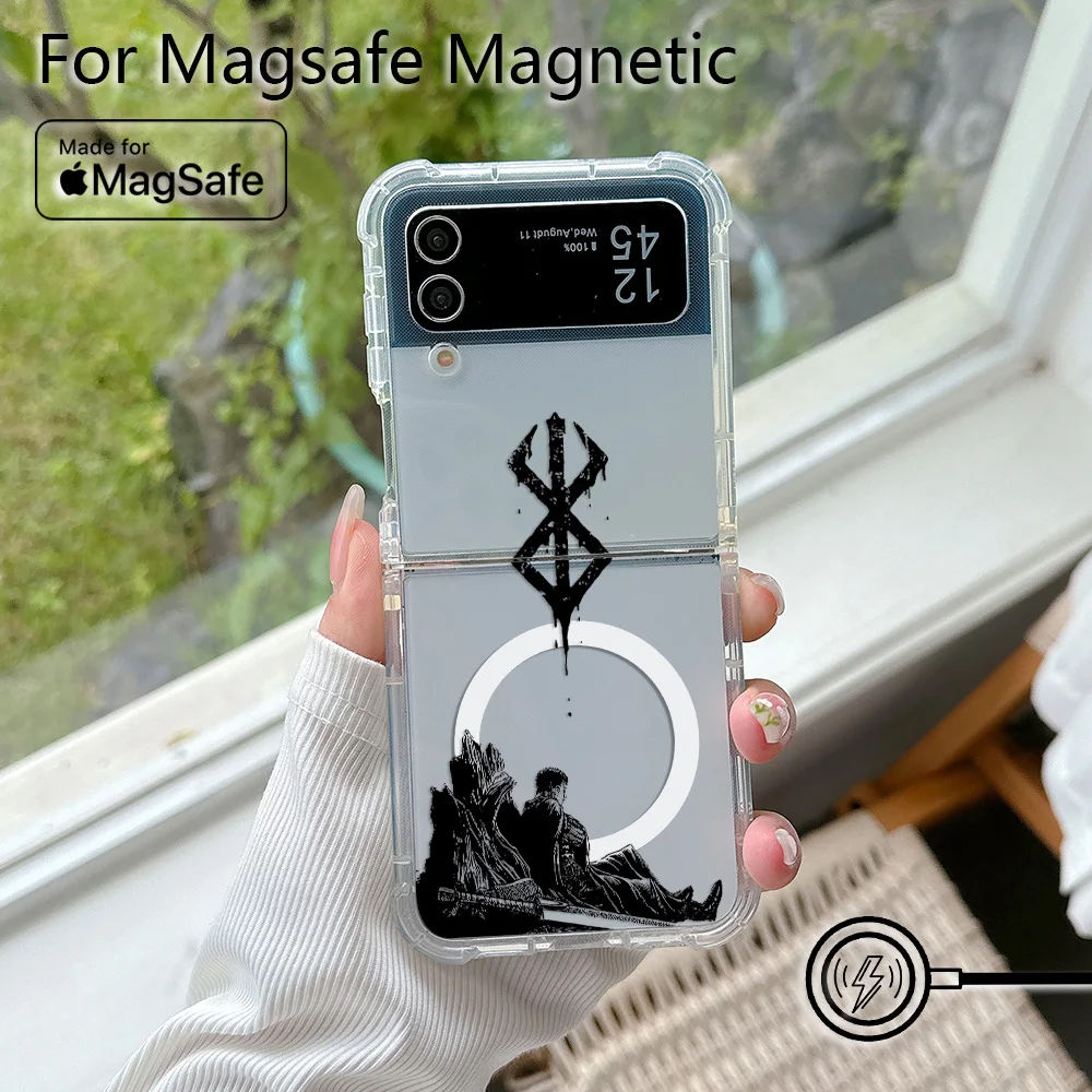 New Anime Berserk Guts Magsafe Magnetic Phone Case for Samsung Galaxy Z Flip 3 4 Z Flip 5 6 Z 5G Soft Transparent Back Cover