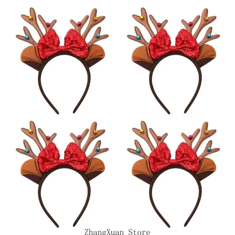 Weihnachts-Haarreifen-Set, 4-teilig, mit Hirschhorn-Detail, Haarband für Feiertagskostüme für Versammlungen, Schulprogramme und – Detail 2