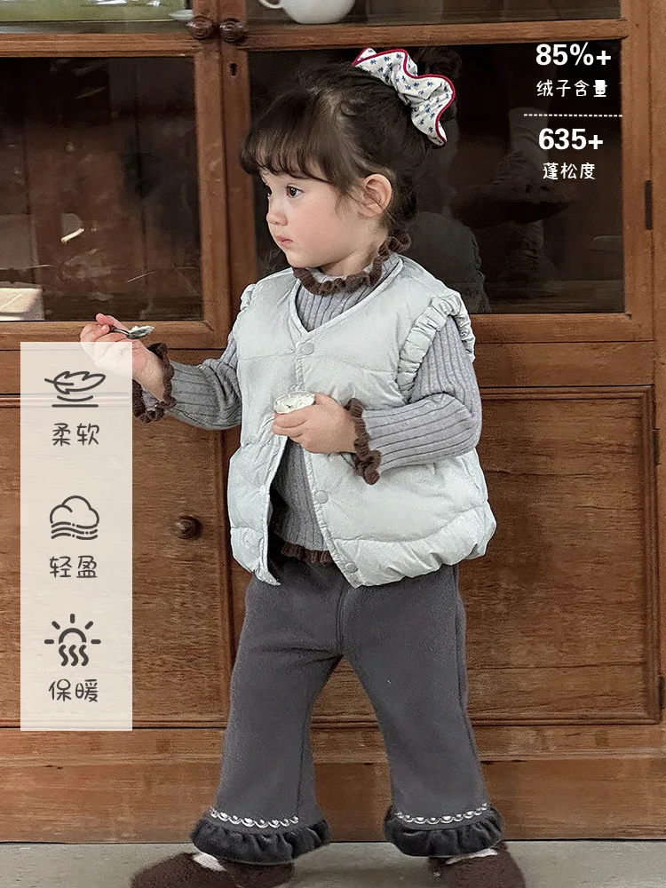 

Girls' Down Vest aWarm and Cute Baby Girl Autumn and Winter Lightweight Vest90White Duck Down Baby Outerwear