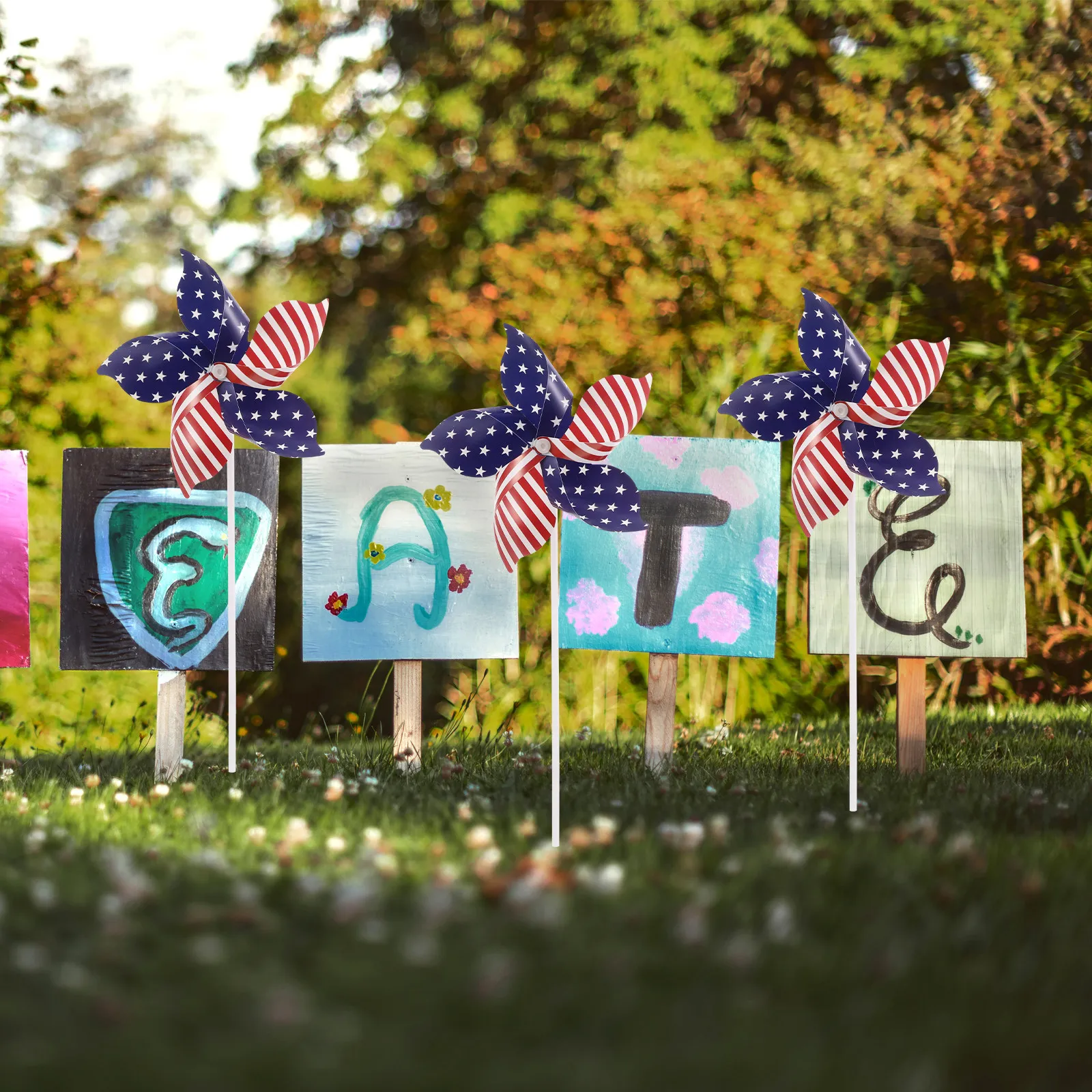 12Pcs Star and Stripe Pinwheels Bulk for Lawn Garden Party Decor Independence Day Windmill Decor Outdoor Rotating Wind Spinners