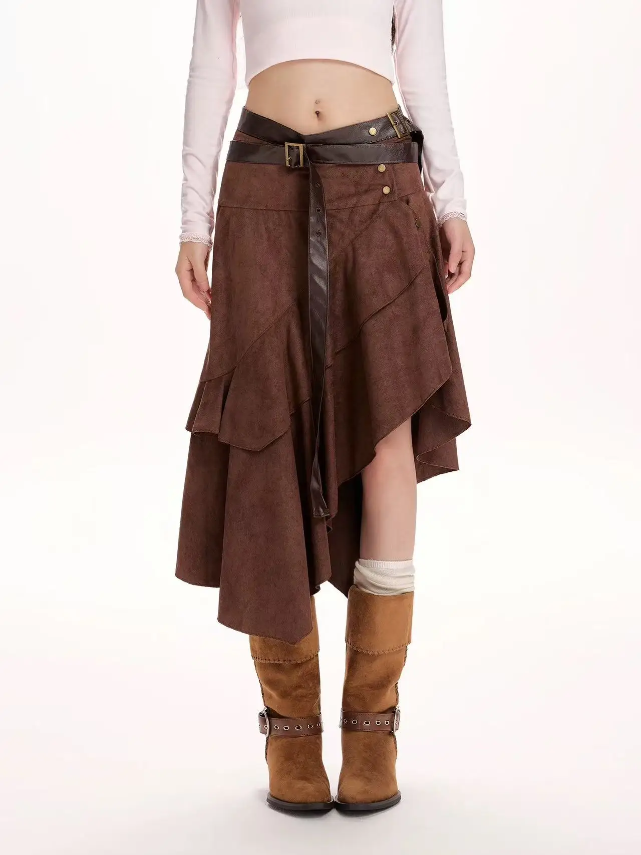 Cooler Damenrock für Damenbekleidung, Trend 2025, Herbst-Winter, braune lange Röcke, Faldas Para Mujeres, koreanische beliebte Kleidung
