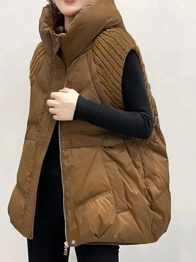 Amax luluE hiver femmes mode tricoté Design canard vers le bas gilet dames loisirs ample chaud à capuche sans manches manteaux neige gilets