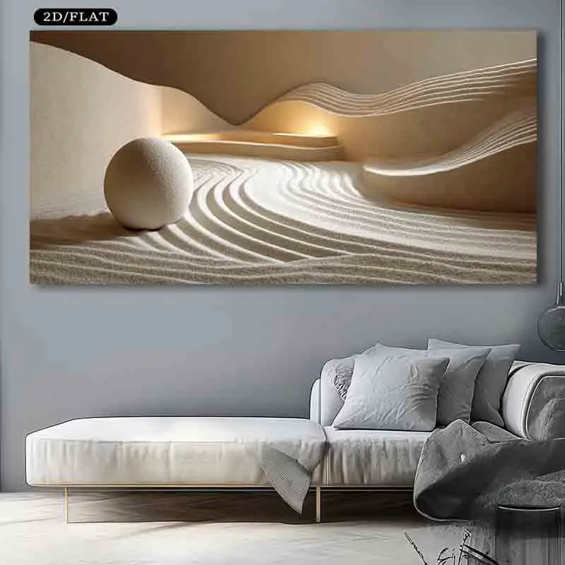 

2D Flat, 1pc Large Modern Abstract Sand Neutral Frameless Canvas - Wide for Living Room, Bedroom, Office Desert, Perfect Gift