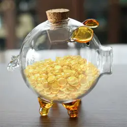 Mini Pig Money Jar Golden Beans Box Clear Jar Pig Shape Bank Portable Coin Bank Container Box Transparent Saving Box Gift