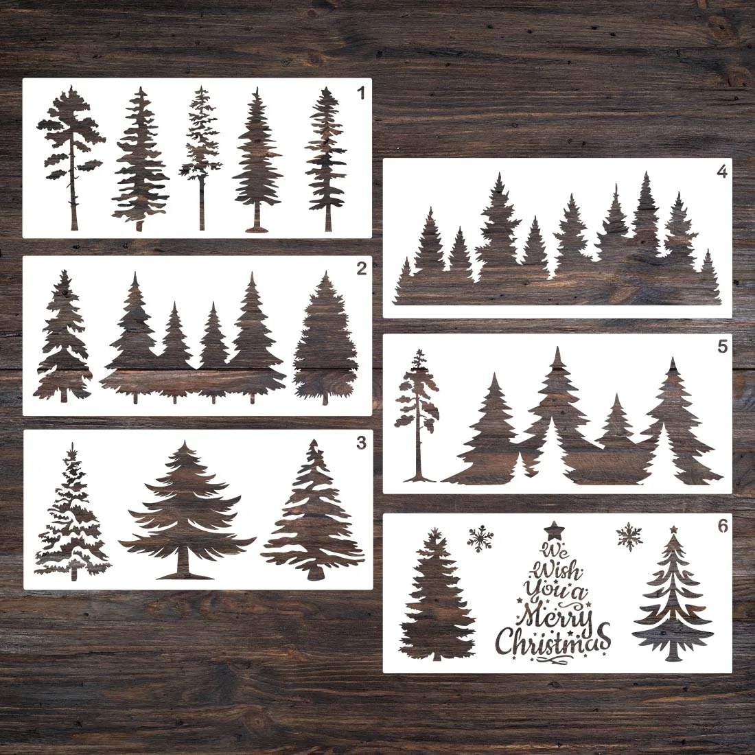 6Pcs/Lot 30*14cm Pine Tree Christmas DIY Layering Stencils Painting Scrapbook Coloring Embossing Album Decorative Template