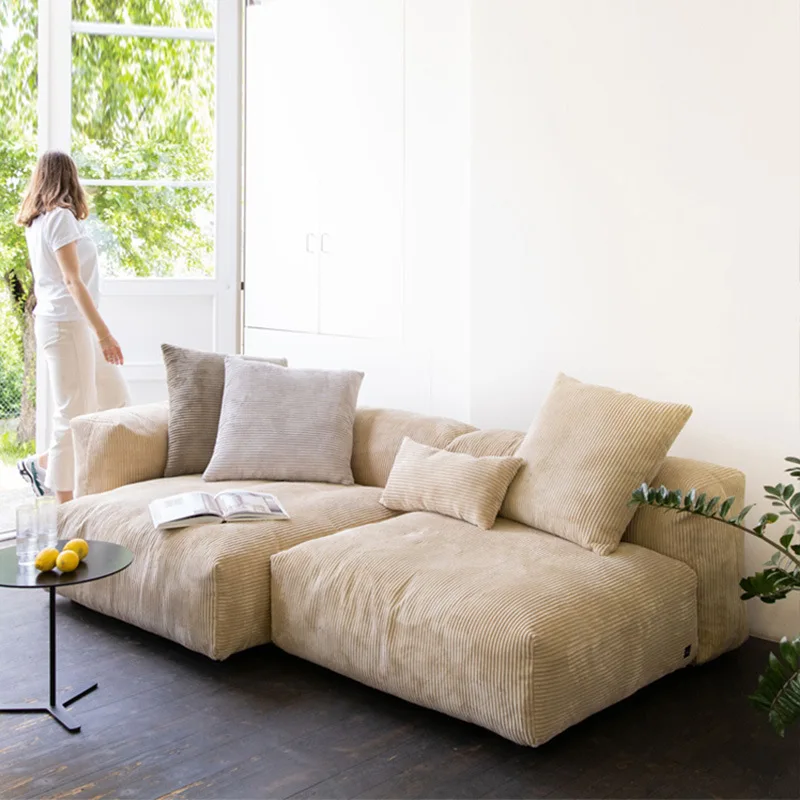 Corduroy fabric sofa living room small apartment Nordic modern creative toast module combination lazy down sofa