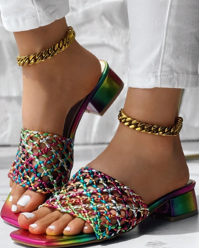 

Rainbow Ombre Braided Chunky Heeled Sandals