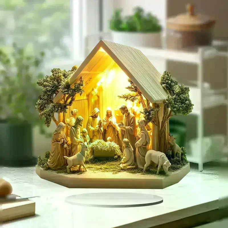 Décor de bureau, Statue familiale, arbre de vie de jésus, plaque plate en acrylique pour nouveau-né, ornements de décoration de bureau pour la décoration de la maison