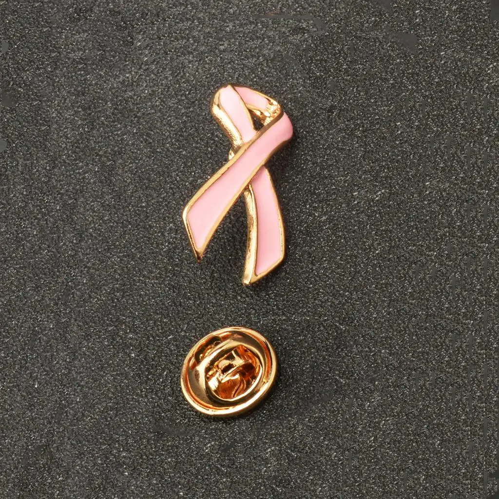 Stylish Pink Ribbon Brooch Pin Gold Alloy Clothing Badge for Women Jewelry Breast Cancer Gift